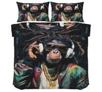 Générique Housse de Couette Motif Gorille - Parure de lit Singe Hip-Hop 140x200 - Literie 1 Personne en Microfibre Douce - Réversible 2 Pièces Fermeture Éclair - Facile d'entretien Wy833