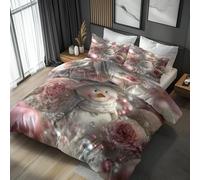 Générique Housse de Couette Noël Bonhomme de Neige - 160x200, 2 Taies d'oreiller 65x65, Parure de Lit 2 Personnes Imprimé 3D Rose Roses Fleur Decoration Chambre - Zippée - Microfibre UH-8