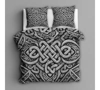 Générique Housse de Couette Nœud Celtique - 240 x 260, 2 Taies d'oreiller 65x65 - Parure de Lit Viking Vintage, 2 Personnes - Decoration Chambre, Cadeau - Microfibre, Zippée (A124)