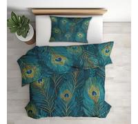 Générique Housse de Couette Paon Plumes - 140x200, 1 Taie d'oreiller 65x65, Parure de Lit 1 Personne Imprimé Bleu Sarcelle Exotique Oiseau Decoration Chambre - Zippée - Microfibre UT-2