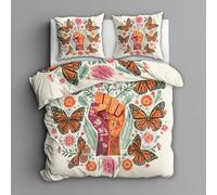 Générique Housse de Couette Papillon 220x240, Parure de Lit Motif Papillons Fleurie 2 Personnes - Decoration - 2 Taies d'oreiller 65x65, Fermeture Éclair, Microfibre - PKA12952