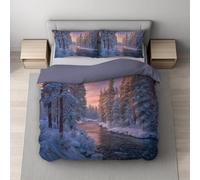 Générique Housse de Couette, Parure de Lit, Microfibre Ultra Douce, Doux pour la Peau Respirant, Réversible avec Fermeture Éclair Invisible King Size 260 x 240 cm Violet Paysage Coucher De Soleil