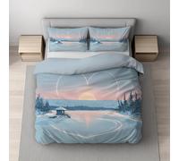 Générique Housse de Couette, Parure de Lit, Microfibre Ultra Douce, Doux pour la Peau Respirant, Réversible avec Fermeture Éclair Invisible 2 Personnes 200 x 200 cm Bleu Minimaliste Romantique Cœur