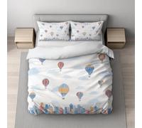 Générique Housse de Couette, Parure de Lit, Microfibre Ultra Douce, Doux pour la Peau Respirant, Réversible avec Fermeture Éclair Invisible 1 Personne 140 x 200 cm Blanc Ville Paysage Montgolfière