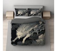 Générique Housse de Couette, Parure de Lit, Microfibre Ultra Douce, Doux pour la Peau Respirant, Réversible avec Fermeture Éclair Invisible 1 Personne 140 x 200 cm Gris Fantaisie Fumée Loup