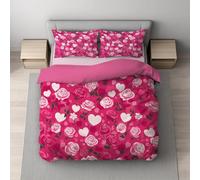 Générique Housse de Couette, Parure de Lit, Microfibre Ultra Douce, Doux pour la Peau Respirant, Réversible avec Fermeture Éclair Invisible 2 Personnes 200 x 200 cm Rose Dessin animé Romantique Rose