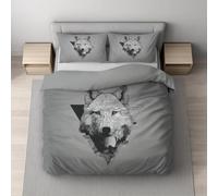 Générique Housse de Couette, Parure de Lit, Microfibre Ultra Douce, Doux pour la Peau Respirant, Réversible avec Fermeture Éclair Invisible King Size 260 x 240 cm Gris Animal Abstrait Loup