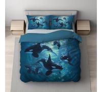 Générique Housse de Couette, Parure de Lit, Microfibre Ultra Douce, Doux pour la Peau Respirant, Réversible avec Fermeture Éclair Invisible King Size 260 x 240 cm Bleu Océan Baleine