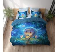 Générique Housse de Couette, Parure de Lit, Microfibre Ultra Douce, Doux pour la Peau Respirant, Réversible avec Fermeture Éclair Invisible King Size 260 x 240 cm Bleu Animal Hérisson Lampe À Huile