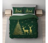 Générique Housse de Couette, Parure de Lit, Microfibre Ultra Douce, Doux pour la Peau Respirant, Réversible avec Fermeture Éclair Invisible King 240 x 220 cm Vert Noël Rennes