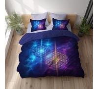 Générique Housse de Couette, Parure de Lit, Microfibre Ultra Douce, Doux pour la Peau Respirant, Réversible avec Fermeture Éclair Invisible King 240 x 220 cm Bleu Sacré Espace Géométrie