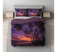 Générique Housse de Couette, Parure de Lit, Microfibre Ultra Douce, Doux pour la Peau Respirant, Réversible avec Fermeture Éclair Invisible King 240 x 220 cm Violet Paysage Coucher de Soleil Plage