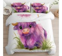 Générique Housse de Couette Parure de Lit pour Enfant, 2 Personnes Imprimée Réversible 220 x 240 cm + 2 Taies d'oreiller 65 x 65 cm, Hiver Chaude Duveteuse Ado, Dessin Animé Vache Prairie Blanc