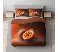 Générique Housse de Couette Parure de Lit Réversible en Microfibre Ultra Douce et Respirante avec Fermeture Éclair Invisible, 2 Personnes, 220 x 240 cm, Orange, Halloween Fruits Chauve-Souris