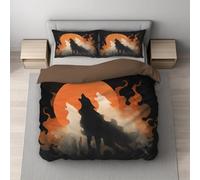 Générique Housse de Couette Parure de Lit Réversible en Microfibre Ultra Douce et Respirante avec Fermeture Éclair Invisible, 2 Personnes, 200 x 200 cm, Noir, Halloween Hurlant Loup