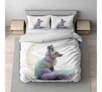 Générique Housse de Couette Parure de Lit Réversible en Microfibre Ultra Douce et Respirante avec Fermeture Éclair Invisible, 2 Personnes, 200 x 200 cm, Blanc, Halloween Renard Lune Croissante