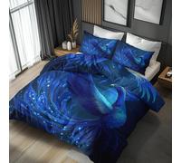 Générique Housse de Couette Phoenix Bleu - 140x200-1 Taie d'oreiller 65x65 - Parure de Lit 1 Personne Imprimé Animal Mythique - Decoration Chambre - Zippée - Microfibre ZY-57