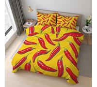 Générique Housse de Couette Piment, Parure de Lit 220x240 cm Rouge Végétal, Doux Microfibre, Fermeture Éclair Comprend Deux Taies d'oreiller 65x65 cm S-5