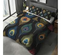 Générique Housse de Couette Plume de Paon 2 Personnes, Parure de Lit 160x200 Plumage Exotique Moderne, Microfibre Douce, 2 Taies d'oreiller 65x65, Fermeture Éclair, Decoration Chambre BhT36