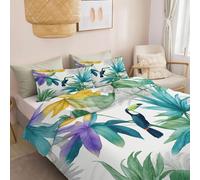 Générique Housse de Couette Réversible 200 x 200 cm Illustration Aquarelle, Parure de Lit Adulte Adolescent Plantes de Forêt Tropicale Oiseau - Sets Housse de Couette Imprimé avec Taie d'oreiller