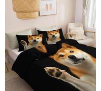 Générique Housse de Couette Réversible 220 x 240 cm Photographie Professionnelle, Parure de Lit Adulte Adolescent Animal Shiba Inu Tape M'En Cinq - Sets Housse de Couette Imprimé avec Taie d'oreiller