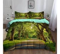 Générique Housse De Couette Réversible Chemin du Parc Herbe Verte Arbres Parure De Lit Set 220 X 240 Cm Four Adulte Enfant, Vert Menthe Housse De Couette Set 2 Personnes Parure De Lit Room Decor