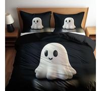 Générique Housse de Couette Réversible Luxe Fantôme Simple Style Dessin Animé, Housse de Couette Hypoallergénique 220 x 240 cm Noir - Parure de Lit pour Garçon Adolescent Adulte avec Taies d'oreiller