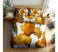 Générique Housse de Couette Réversible Plante Fleurs D’Iris Orange Microfibre Brossée Parures de Lit, 140 x 200 cm avec 2 Taie d'oreiller pour Adolescents Adultes, Blanc