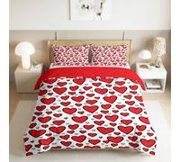 Générique Housse de Couette Romantique Cœur 240 x 220 cm | Parure de lit Dessin Animé Géométrie 3 pièces Douce Respirable Housse de Couette avec 2 Taies d'oreiller 65 x 65 cm