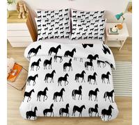 Générique Housse de Couette Simple Animal Cheval Réversibles Housse de Couette 140 x 200 cm avec 2 Taies d'oreiller Blanc - Parure de Lit en Microfibre avec Fermeture Éclair