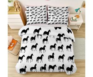 Générique Housse de Couette Simple Animal Cheval Réversibles Housse de Couette 140 x 200 cm avec 2 Taies d'oreiller Blanc - Parure de Lit en Microfibre avec Fermeture Éclair