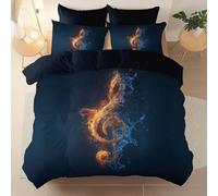 Générique Housse de Couette Simple Chic Unique Notes De Musique Réversible Parure de Lit 200 x 200 cm + 2 Taie d'oreiller, Bleu Foncé Microfibre Housse de Couette pour Enfant Ado et Adulte