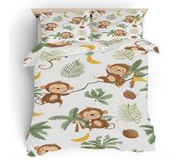 Générique Housse de Couette Singe Mignon 260x240 cm avec 2 Taies d’Oreiller 65x65 cm, Enfants Animal Parure de Lit Réversible en Microfibre Douce et Respirante, 3 Pièces pour Lit Double 2 Personnes