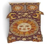 Générique Housse de Couette Soleil Vintage avec 2 Taies d’Oreiller, Boho Motif Floral Parure de Lit en Microfibre Respirante avec Fermeture Éclair, Ensemble 3 Pièces 240x220, Toutes Saisons f8Y2