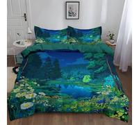 Générique Housse de Couette Style Animé Forêt Lac Marguerites Fleurs Sauvages, Réversible Parure de Lit 240 x 260 cm, Ensemble de Literie avec Fermeture Éclair, pour Enfants Garçons et Adolescents