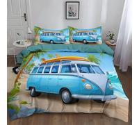 Générique Housse De Couette Style De Jeu Bus De PlageBleu Sauge Fille Garcon 3DParure de Lit 2 Personne Douce Microfibre Literie 3 pièces avec Fermeture 200 x 200 cm
