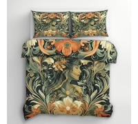 Générique Housse de Couette Style William Morris 220x240, Parure de Lit Motif Art Nouveau Vintage 2 Personnes - Decoration - 2 Taies d'oreiller 65x65, Fermeture Éclair, Microfibre - PKA6212