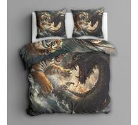 Générique Housse de Couette Tigre Et Dragon 200x200 pour 2 Personnes - Parure de Lit Imprimée Animal Fantastique, 2 Taies d'oreiller 65x65, Linge de Lit Microfibre Douce avec Fermeture Éclair L&-4763