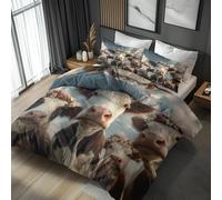 Générique Housse de Couette Vache - 240 x 260, 2 Taies d'oreiller 65x65 - Parure de Lit Animaux de Ferme, 2 Personnes - Decoration Chambre, Cadeau - Microfibre, Zippée (HX143)