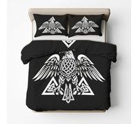 Générique Housse de Couette Viking Corbeau 240 x 260, Parure de Lit Motif Nordique Celtique 2 Personnes - Decoration - 2 Taies d'oreiller 65x65, Fermeture Éclair, Microfibre - PKA15908