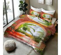 Générique Housse de Couette200x200 3D Imprimé Plantes Tropicales Parure de lit Douce Microfibre Arche Paysage Ensemble de Literie avec Fermeture Éclair et 2 Taie d'oreiller 50x7524C13