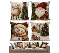 Générique Housse De Coussin d'automne | Taie Déhoussable en Lin | Housse Coussins Hiver Motif Santa,pour Canapé, Salon, Appartement, Chambre Enfant, Fêtes
