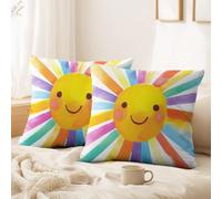 Générique Housse de Coussin Joyeux, Réconfortant, Aquarelle 60 x 60 CM Sourire, Soleil Jaune Doux Décoratif Taie d'oreiller pour Décorations Festives, Chambre, Chaise