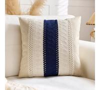 Générique Housse de Coussin Lot de 4 LinBeige Bleu Foncé 65x65 CM Bohème