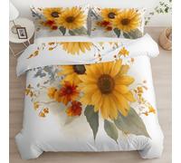 Générique Housses de Couette Peint À La Main Mignon Fleurs Tournesol en Microfibre brossée, Parure de Lit 220 x 240 cm Réversible, Jaune Parure Couette avec Fermetures éclair pour Adolescent Adulte