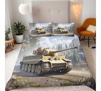 Générique Housses de Couette Tank Jungle 240x260 cm 2 Taie d'oreiller 50x75 cm Réservoir Parure de Lit 3D Imprimé Microfibre Fermeture éclair Sangles d'angle Fixes Convient à Toutes Les Saisons