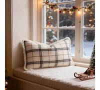 Générique Housses de Coussin de Noël, Housses De Coussin en Tartan écossais De Noël, Plaid Classique, Coton Polyester Doux, Housses d'oreiller avec Bord Cousu pour Canapé-Lit, Salon (Blanc)