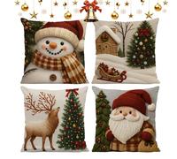 Générique Housses de Coussin Décoratif de Noël - Taie Déhoussable en Lin | Housse d'automne à Motif Bonhomme de Neige - pour Canapé, Salon, Appartement, Chambre Enfant, Fêtes