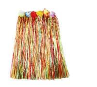 Générique Hula Grass Jupe Hawaiian Leis Dance Dress Set avec Fleur, Jupe Élastique Couleur Paille Dorée pour Hawaiian Aloha Beach Summer Party Supplies Déguisement