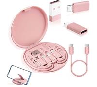Générique Humorous 9 in 1 Cable Case, 9 in 1 Cable Case Kit, USB Adapter Multi Charging Cables Cases, Data Line Conversion, with Phone Holder and Mirror, for Travel & Business (Pink)